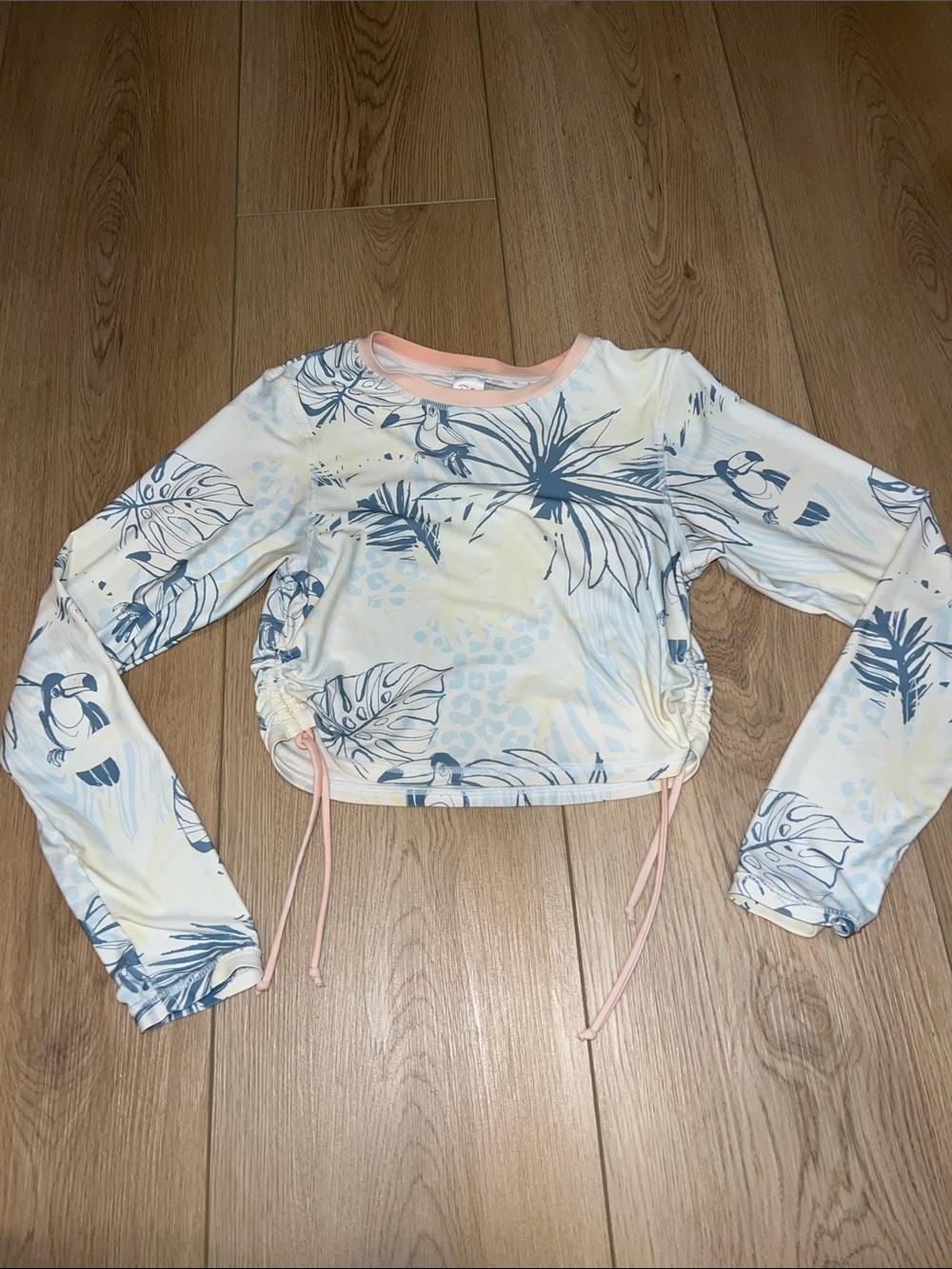 Girls' Light Blue Ruffle Bikini Set with Tropical Rash Guard - Picture 7 of 10
